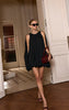 Premium Black Woven Cape Sleeve Puffball Mini Dress