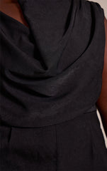Plus Premium Black Woven Asymmetric Cowl Drape Back Jumpsuit