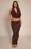 Chocolate Slinky Tie Back Cowl Neck Top