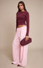 Baby Pink Satin Low Rise Wide Leg Tie Waist Pants