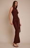 Chocolate Jersey Boat Neck Wrap Detail Maxi Dress