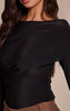 Black Slinky Drape Front Detail Long Sleeve Bodysuit