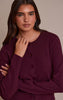 Dark Wine Compact Knit Collarless Cardigan
