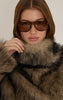 Dark Brown High Neck Faux Fur Pull On Coat