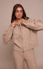 Taupe Zip Through Knitted Hoodie