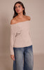 Oatmeal Off The Shoulder Knit Long Sleeve Top