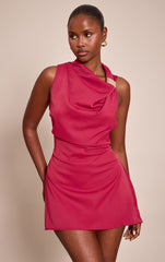 Burgundy Trim Shift Mini Dress