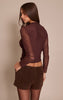 Dark Chocolate High Neck Mesh Drapey Long Sleeve Top