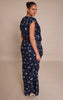 Plus Navy Floral Extreme Cowl Ruched Detail Maxi Dress