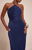 Navy Slinky Halterneck Draped Detail Maxi Dress