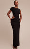 Black Slinky One Sleeve Ruched Maxi Dress