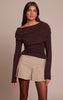 Chocolate Brushed Slouchy Ruched Long Sleeve Top