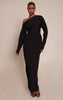 PLT Label Black Asymmetric Batwing Sleeved Cinched Waist Maxi Dress