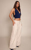 Navy Double Layer Slinky Tie Neck Plunge Long top