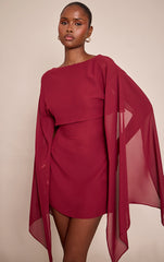 Burgundy Cape Detail Mini Dress