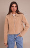 Sand Studded Detail Faux Suede Zip Up Jacket