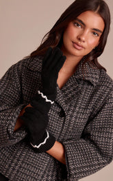 Black with White Scalloped Trim Gloves