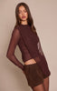 Dark Chocolate High Neck Mesh Drapey Long Sleeve Top