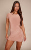 Beige Slinky Drape Cut Out Mini Dress
