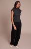 Charcoal Soft Knit Shoulder Detail High Neck Long Top