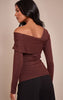 Tall Chocolate Long Sleeve Asymmetric Shoulder Knitted Top
