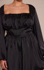 Plus Black Satin Ruched Cup Puff Sleeve Mini Dress