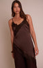 Chocolate Satin Lace Detail Asymmetric Long Top