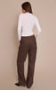 Brown Textured Faux Leather Straight Leg Pants