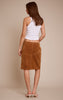 Camel Faux Suede Midi Skirt