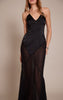 Black Satin Contrast V Neck Maxi Dress