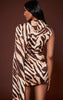 Brown Zebra Print Drape Detail Bodycon Mini Dress