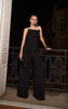 Premium Black Satin Waistband Wide Leg Pants