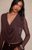 Chocolate Mesh Cowl Long Sleeve Top