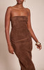 Chocolate Faux Suede Bandeau Bodycon Midaxi Dress