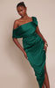 Emerald Bardot Asymmetric Hem Dress