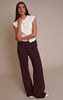 Chocolate Wool Look Fold Over Straight Leg Pants