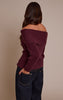 Burgundy Off The Shoulder Knit Long Sleeve Top