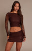 Brown Lace Scoop Back Long Sleeve Top