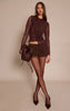 Dark Chocolate High Neck Mesh Drapey Long Sleeve Top