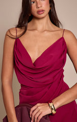 Plum Chiffon Drape Cut Out Midaxi Dress