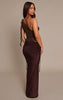 Dark Chocolate Double Layer Slinky Ruched Side Maxi Skirt