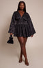 Plus Black Floral Jacquard Flute Sleeve Mini Dress