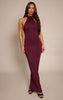 Burgundy Hotfix Halterneck Backless Maxi Dress