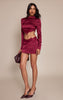 Burgundy Satin Lace Trim High Neck Long Sleeve Top