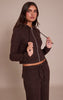 Chocolate Brushed Waffle Rib Zip Up Top