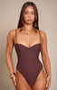 Dark Chocolate Woven Stretch Strappy Bodysuit