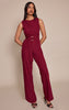 Burgundy Woven Crew Neck Belt Wide Leg Jumpsuit