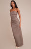 Tall Stone Pinstripe Bandeau Ruched Detail Maxi Dress