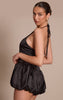 Black Satin Halterneck Puff Ball Romper