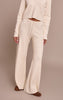 Cream Ribbed Wide Leg Knit Pants